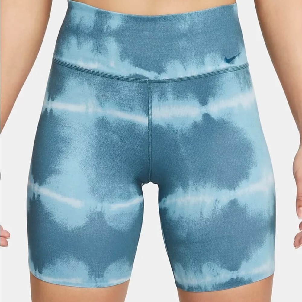 Nike Training Dri-FIT One Luxe 7-Inch tie-dye legging shorts in blue